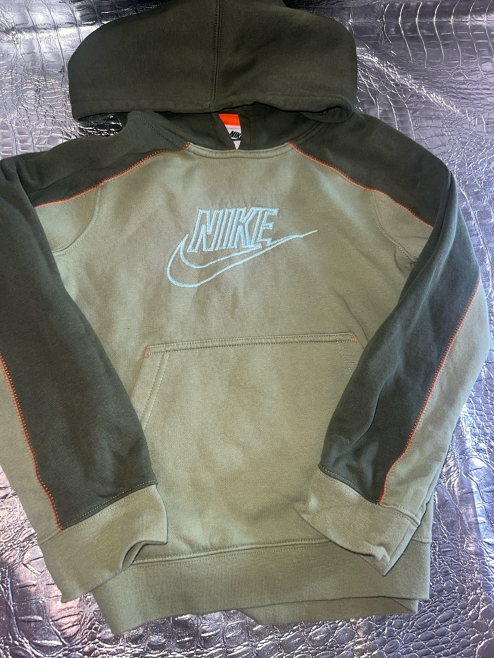 Nike kids Olive & Dark Green Hoodie with Light Blue Embroidered Logo
